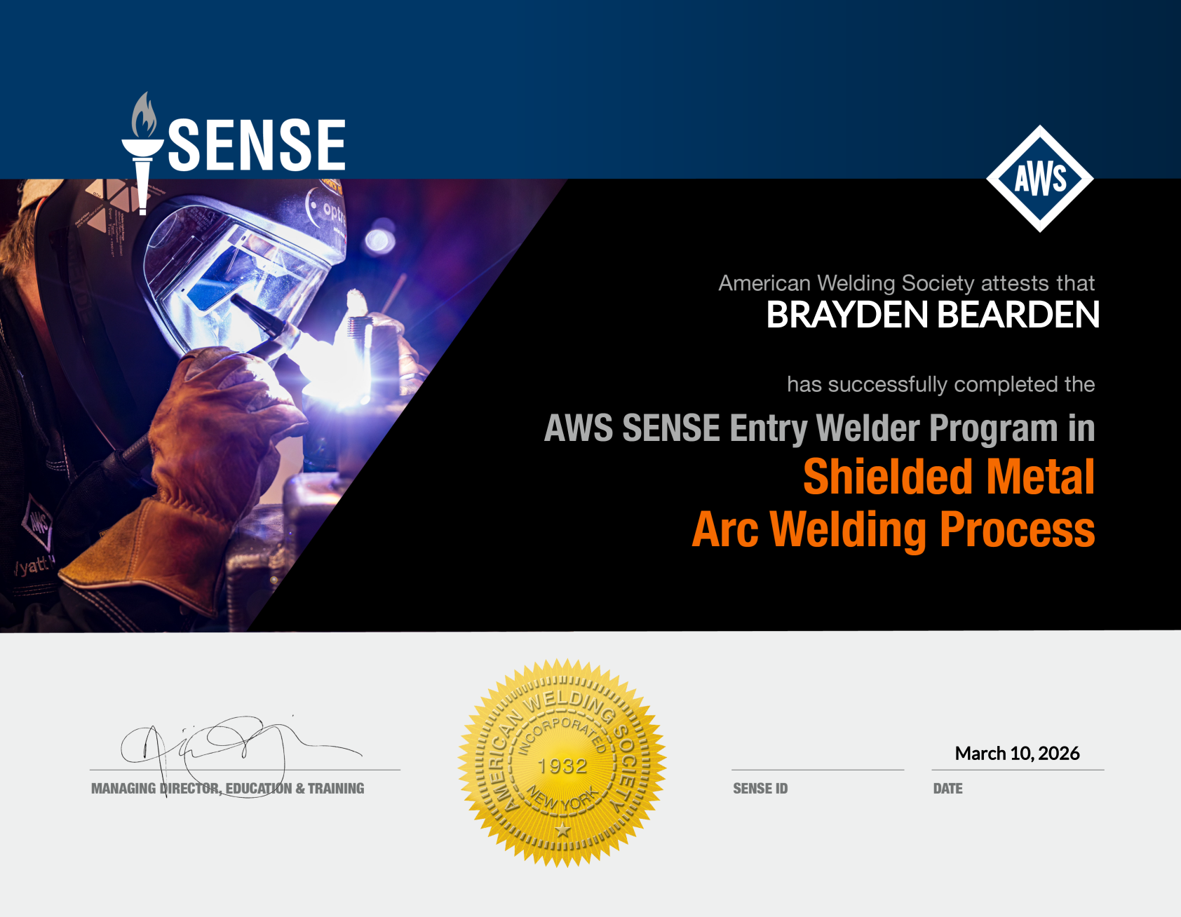 AWS Certified – Shielded Metal Arc Welding (Stick)