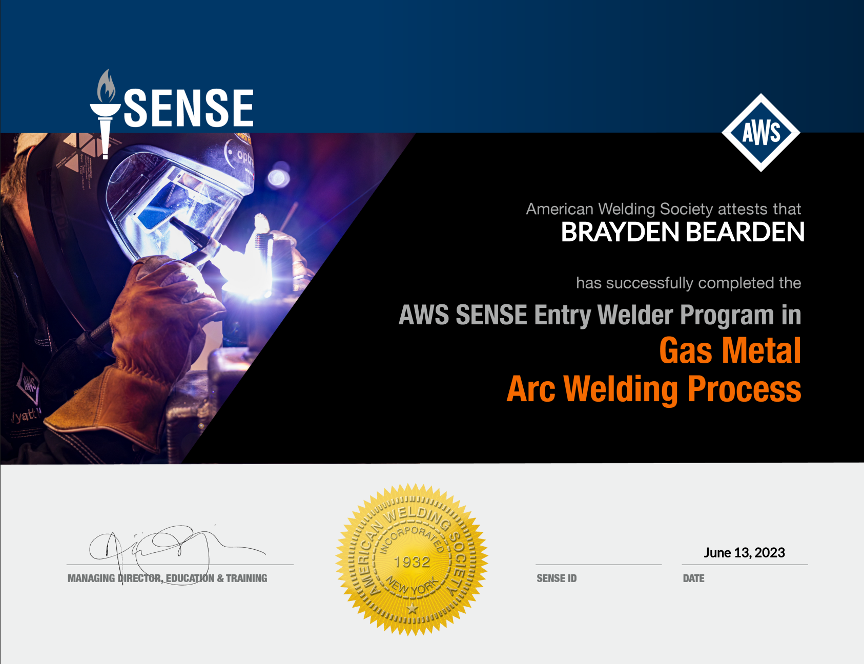 AWS Certified – Gas Metal Arc Welding (MIG)